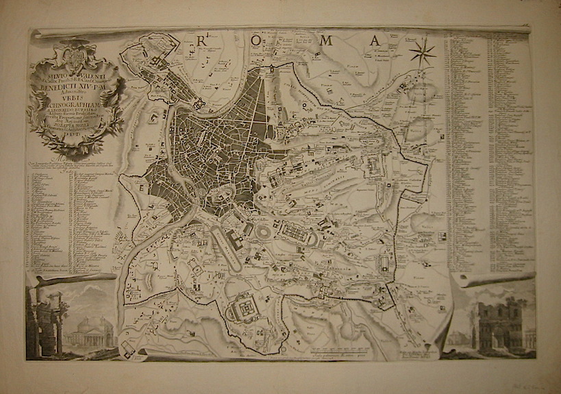 Nolli Giovanni Battista (1701-1756) Silvio Valenti... Benedicti XIV P.M. Administro Urbis ichnographiam a Leonardo Bufalino ligneis formis evulgata, servata proportione contractam atq. aeri incisam Jo. Bapta. Nolli... 1748 Roma